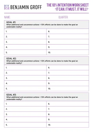 10% intention worksheet